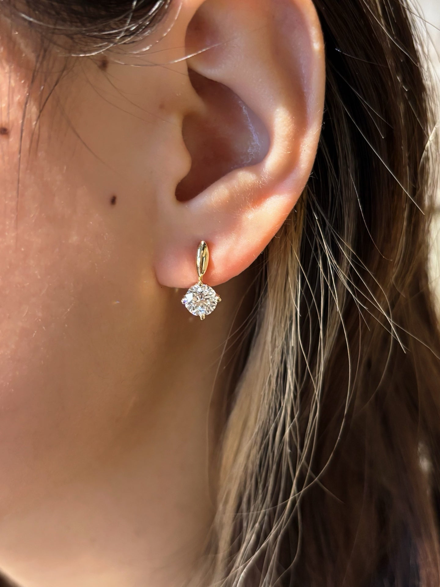 18K Yellow Gold 1.71ct Total D Color Round Brilliant Cut Lab Grown Diamond Drop Earrings - "Luna Glow" Collection