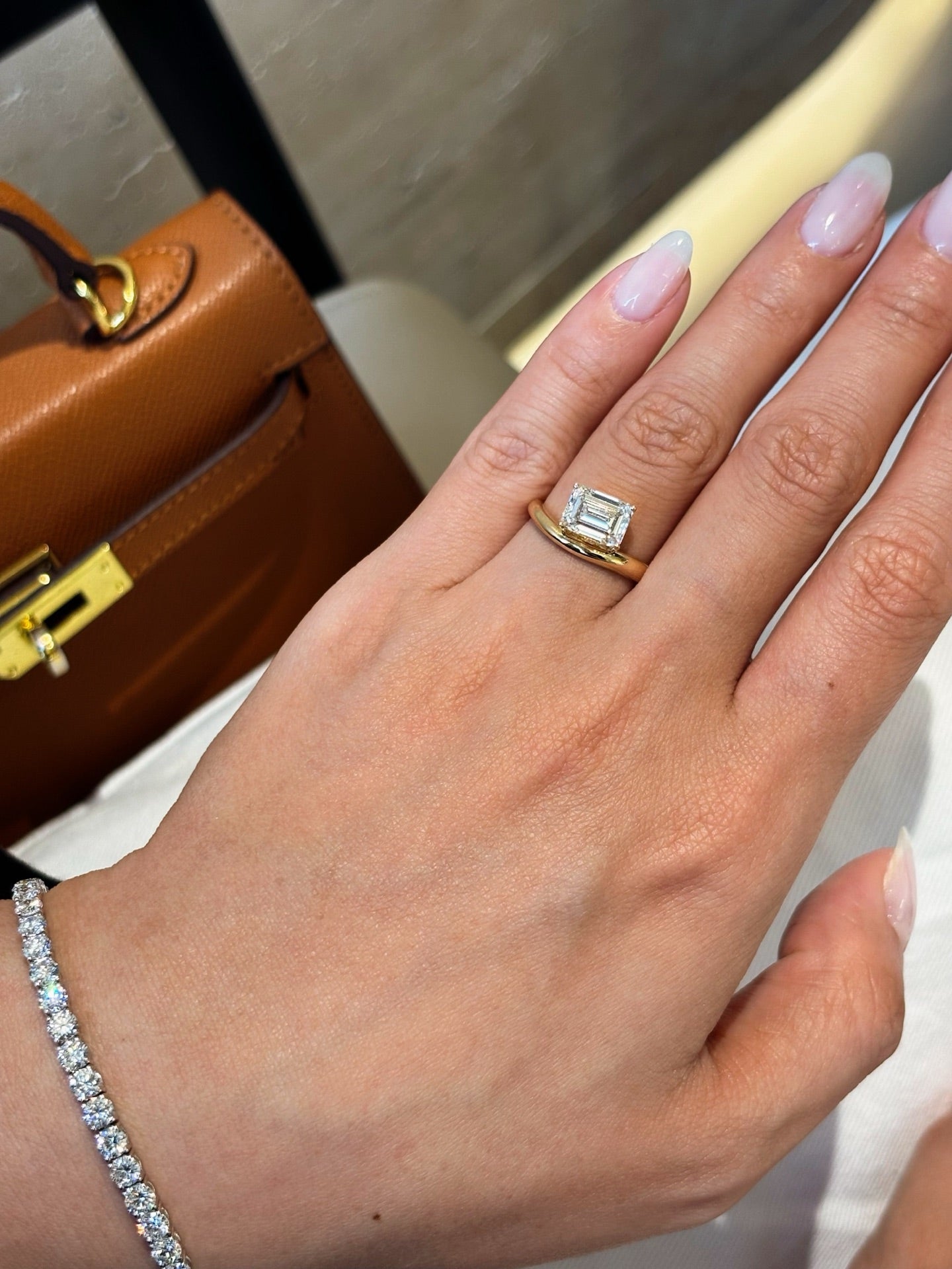 18K Yellow Gold 2.01ct D Color Emerald Cut Lab Grown Diamond Bypass Ring - "Aether Signet" Collection