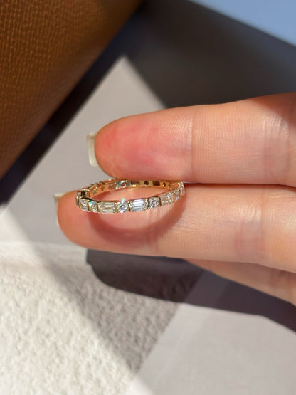 18K Yellow Gold 0.898ct D Color Emerald Cut Lab Grown Diamond Eternity Band Ring - "Lumina Stack" Collection