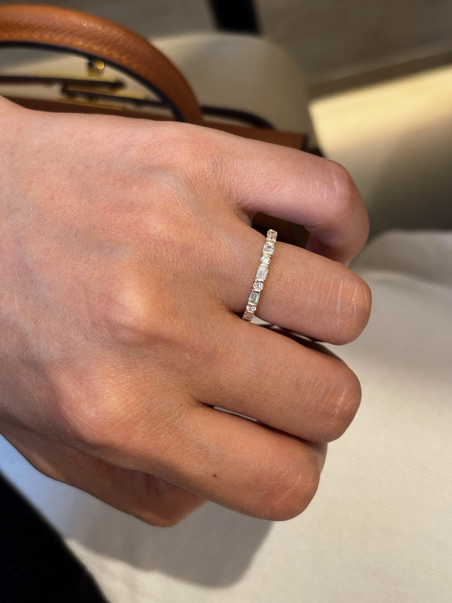 18K Yellow Gold 0.898ct D Color Emerald Cut Lab Grown Diamond Eternity Band Ring - "Lumina Stack" Collection