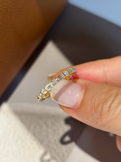 18K Yellow Gold 0.898ct D Color Emerald Cut Lab Grown Diamond Eternity Band Ring - "Lumina Stack" Collection