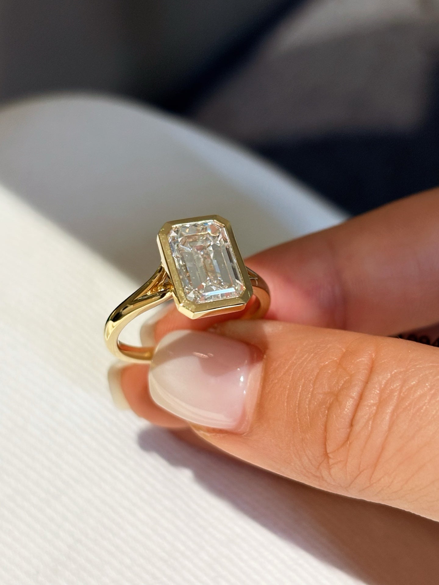 18K Yellow Gold 3.027ct D Color Emerald Cut Lab Grown Diamond Bezel Set Ring - "Nova Solitaire" Collection