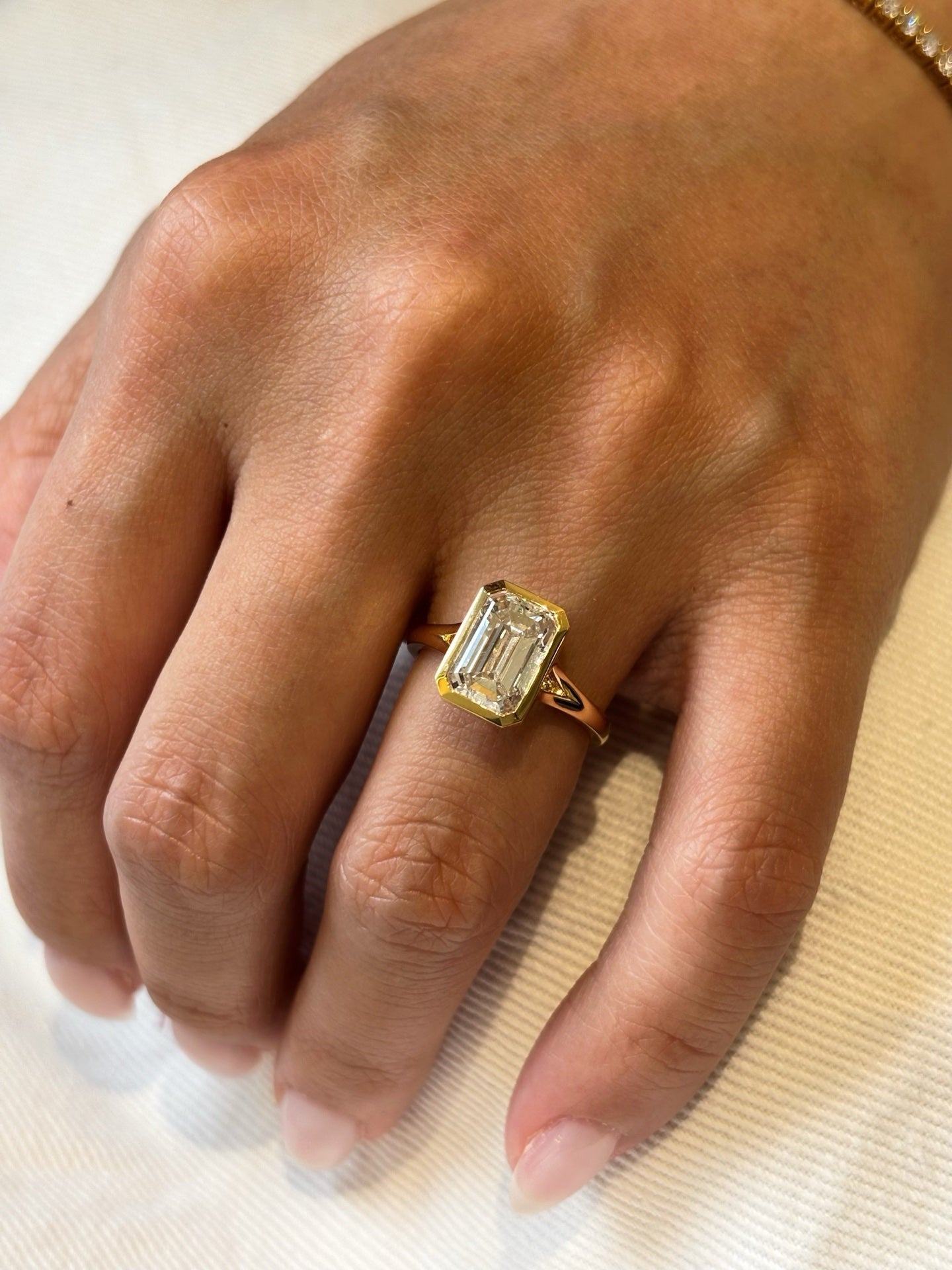 18K Yellow Gold 3.027ct D Color Emerald Cut Lab Grown Diamond Bezel Set Ring - "Nova Solitaire" Collection