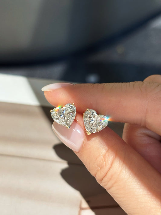 18K Yellow Gold 4.13ct Total D Color Heart Cut Lab Grown Diamond Stud Earrings - "Amour Heart" Collection