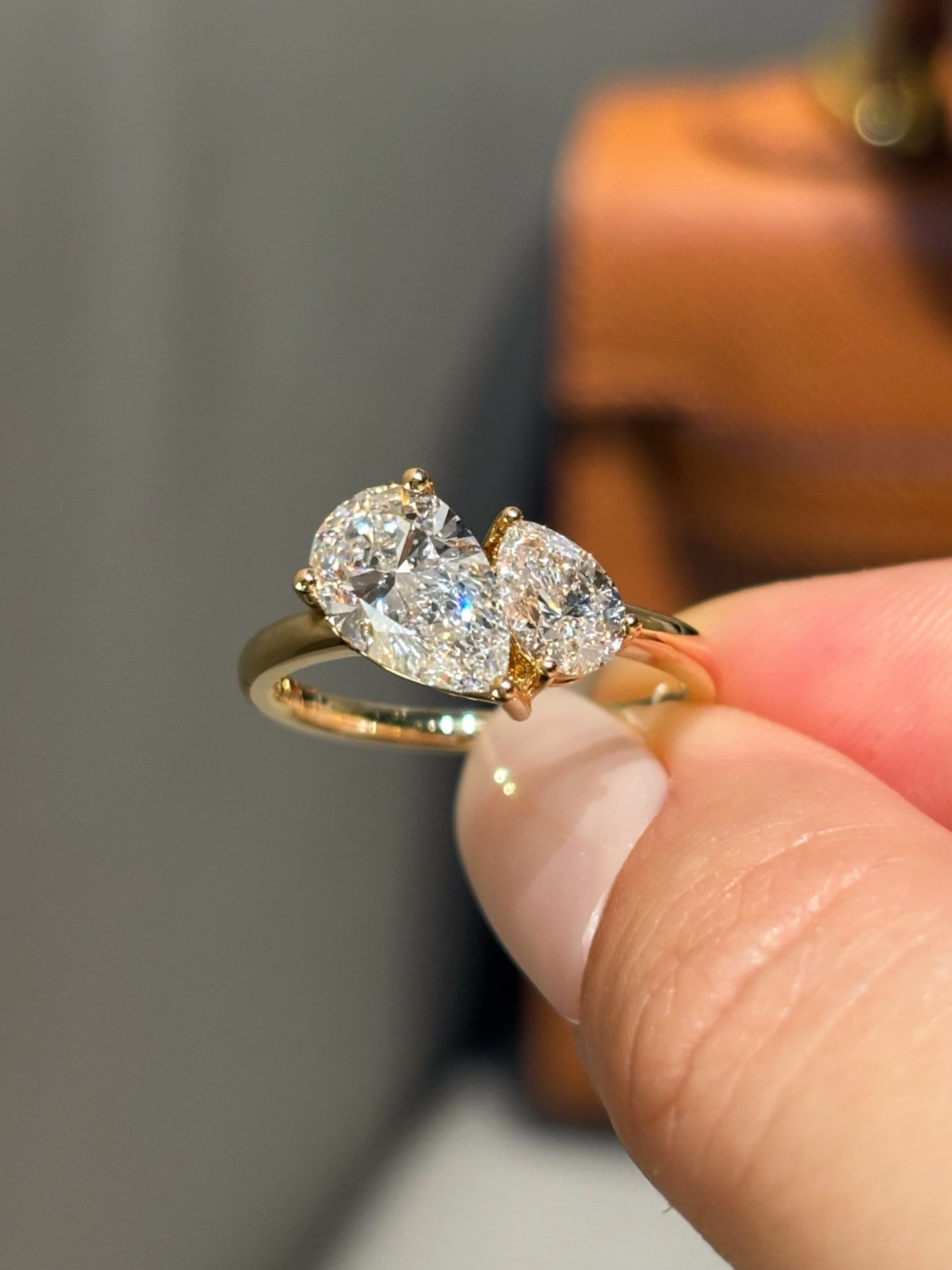 18K Yellow Gold 1.5ct D Color Oval Cut Lab Grown Diamond Toi Et Moi Ring - "Duet Bloom" Collection