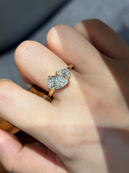 18K Yellow Gold 1.5ct D Color Oval Cut Lab Grown Diamond Toi Et Moi Ring - "Duet Bloom" Collection