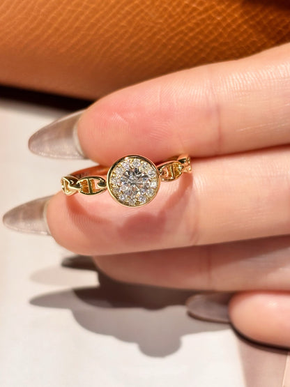 18K Yellow Gold 0.327ct Total D Color Round Brilliant Cut Lab Grown Diamond Halo Chain Link Ring - "Chic Link" Collection