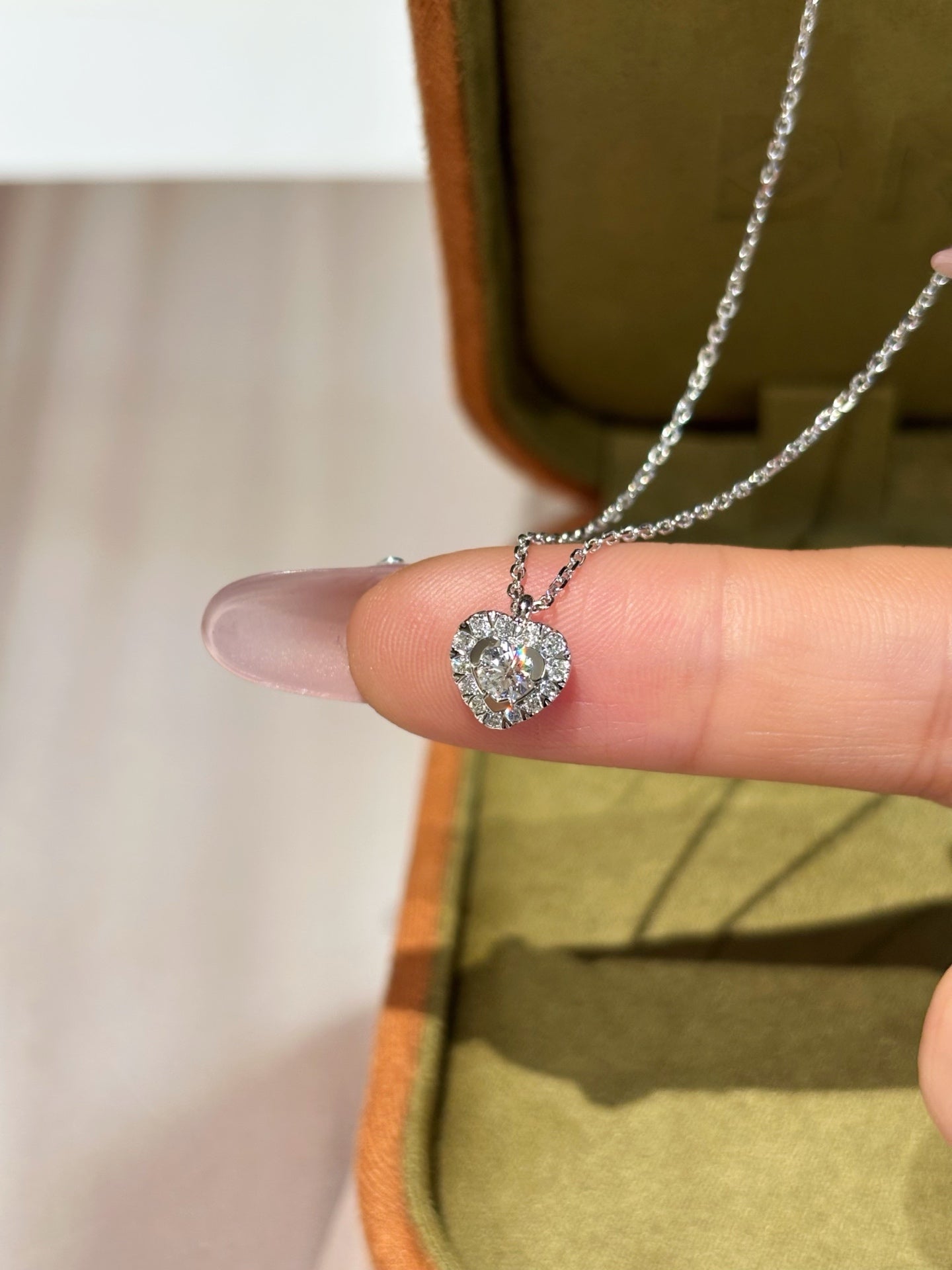 PT950 Platinum 0.155ct D Color Pave Set Heart Lab Grown Diamond Pendant Necklace - "Sweet Heart" Collection