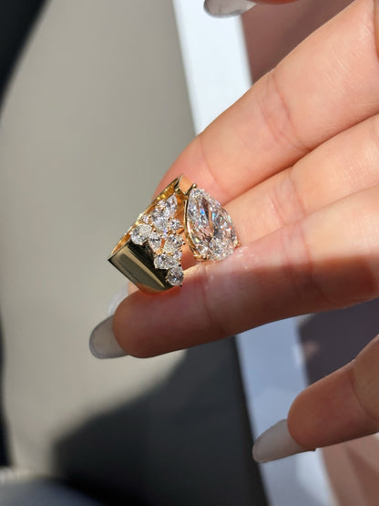 18K Yellow Gold 3.03ct D Color Pear Cut Lab Grown Diamond Bypass Statement Ring - "Aurora Bypass" Collection
