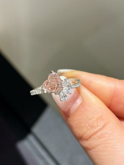 1.31ct Heart Cut Pink Lab Grown Diamond Engagement Ring, 18K Two-Tone Gold Flower Ring, IGI Certified, Customizable