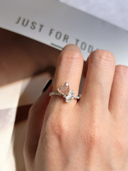 1.31ct Heart Cut Pink Lab Grown Diamond Engagement Ring, 18K Two-Tone Gold Flower Ring, IGI Certified, Customizable