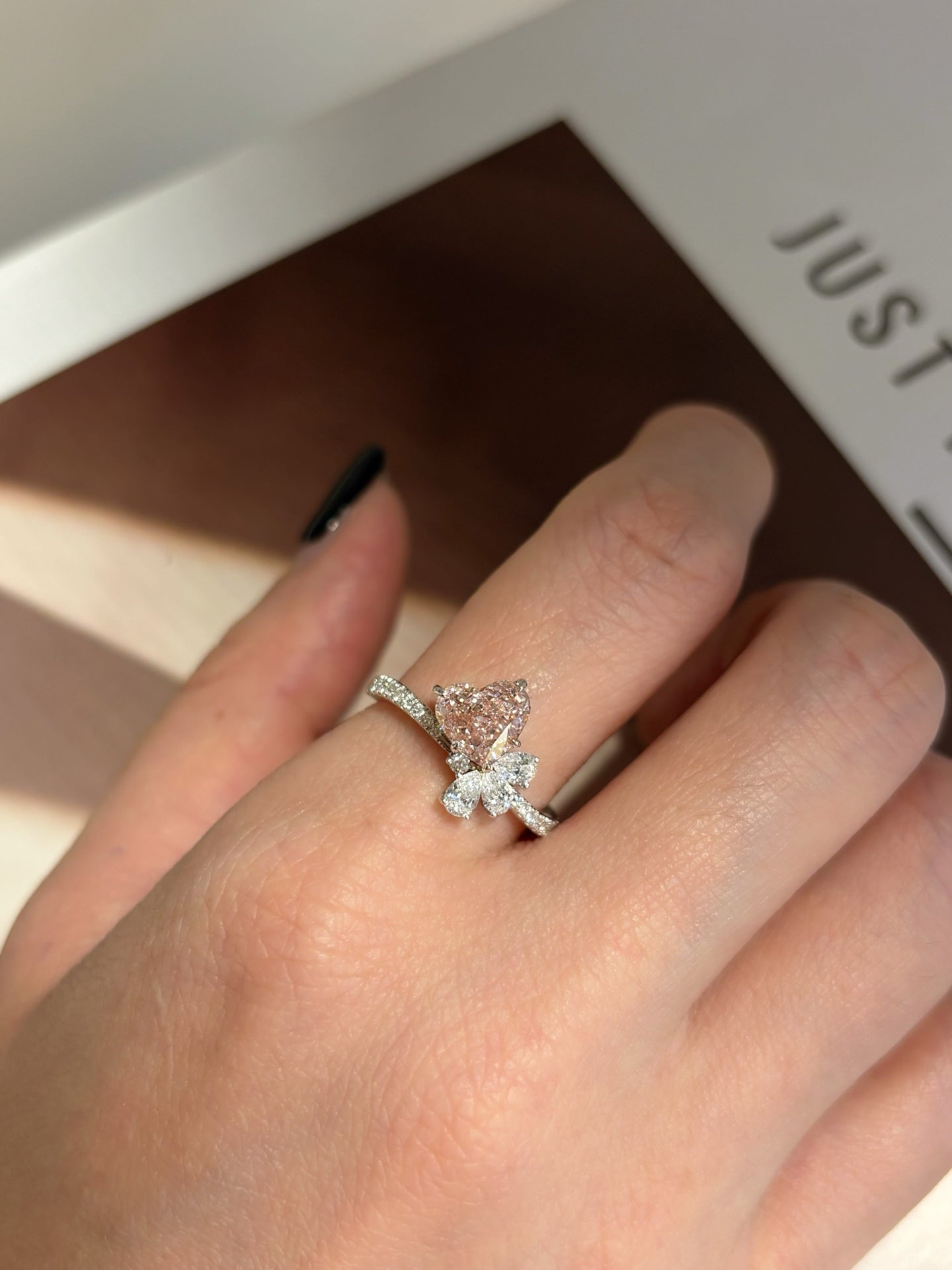 1.31ct Heart Cut Pink Lab Grown Diamond Engagement Ring, 18K Two-Tone Gold Flower Ring, IGI Certified, Customizable