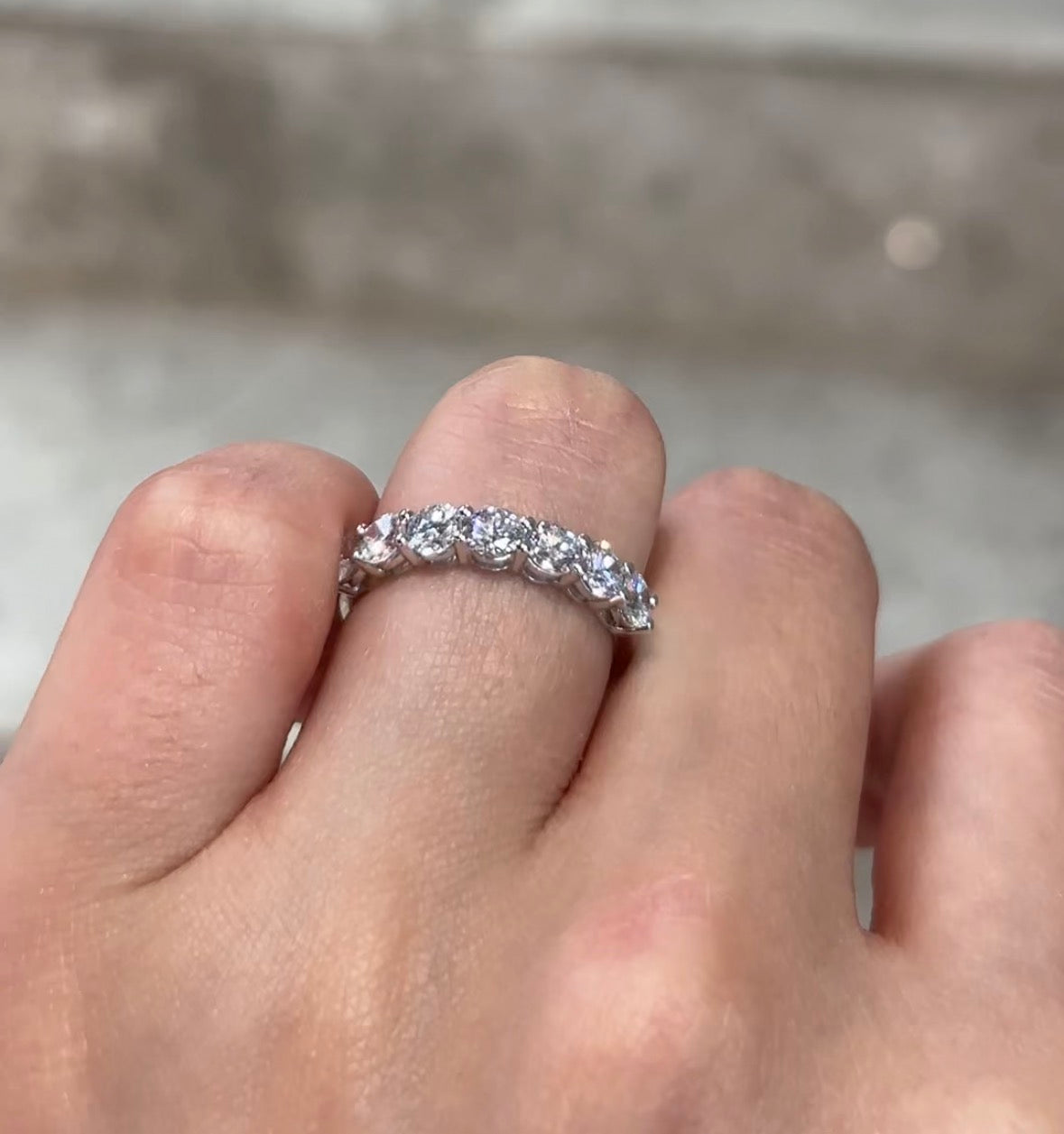 18K Gold / PT950 Platinum 1.303ct Total D-E Color VVS Round Brilliant Cut Lab Grown Diamond Half Eternity Band - "Lumina Half Eternity" Collection