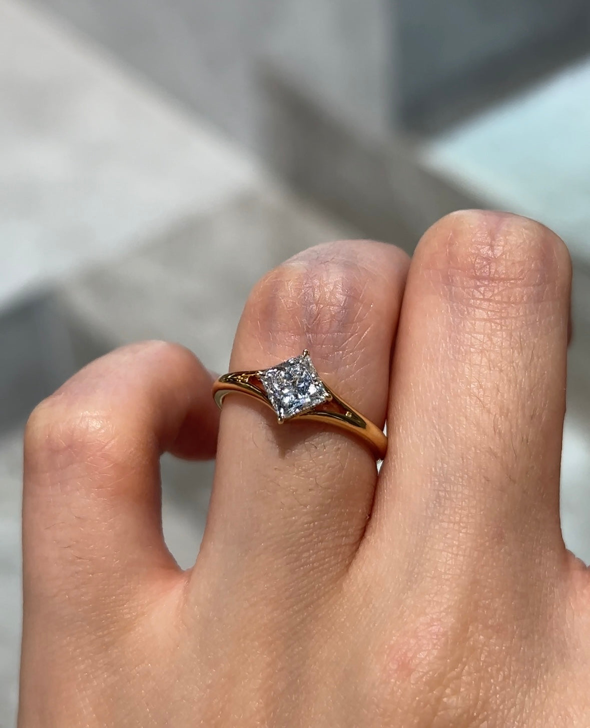 18K Yellow Gold 1ct D Color VVS2 Princess Cut Lab Grown Diamond Solitaire Ring - "Prism Solitaire" Collection