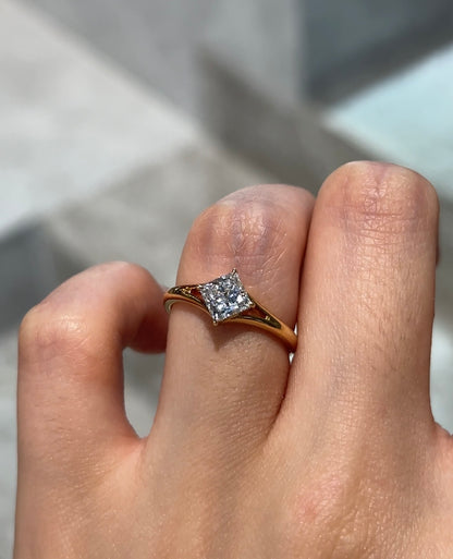 18K Yellow Gold 1ct D Color VVS2 Princess Cut Lab Grown Diamond Solitaire Ring - "Prism Solitaire" Collection