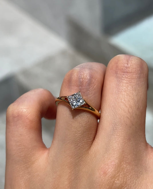 18K Yellow Gold 1ct D Color VVS2 Princess Cut Lab Grown Diamond Solitaire Ring - "Prism Solitaire" Collection