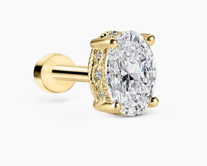 Earring 1.5ct oval,14k gold, with hidden halo deposits