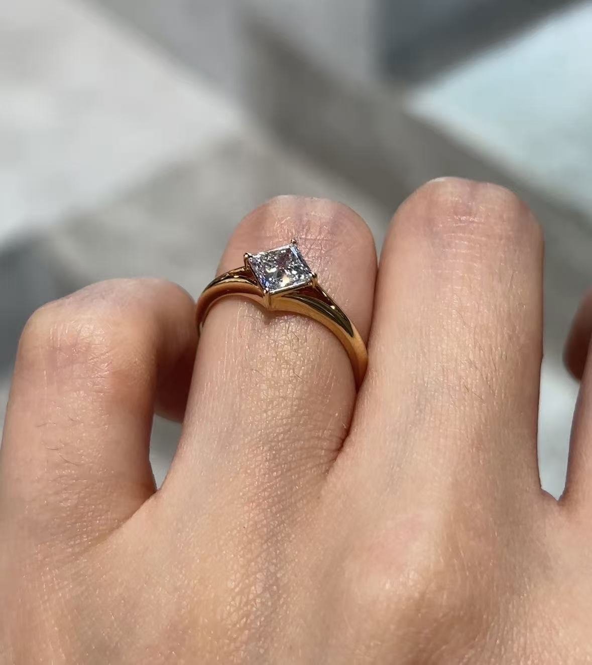 18K Yellow Gold 1ct D Color VVS2 Princess Cut Lab Grown Diamond Solitaire Ring - "Prism Solitaire" Collection