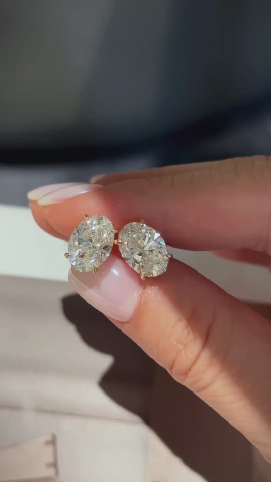 18K Yellow Gold 4.12ct Oval Cut Lab Grown Diamond Stud Earrings | D Color